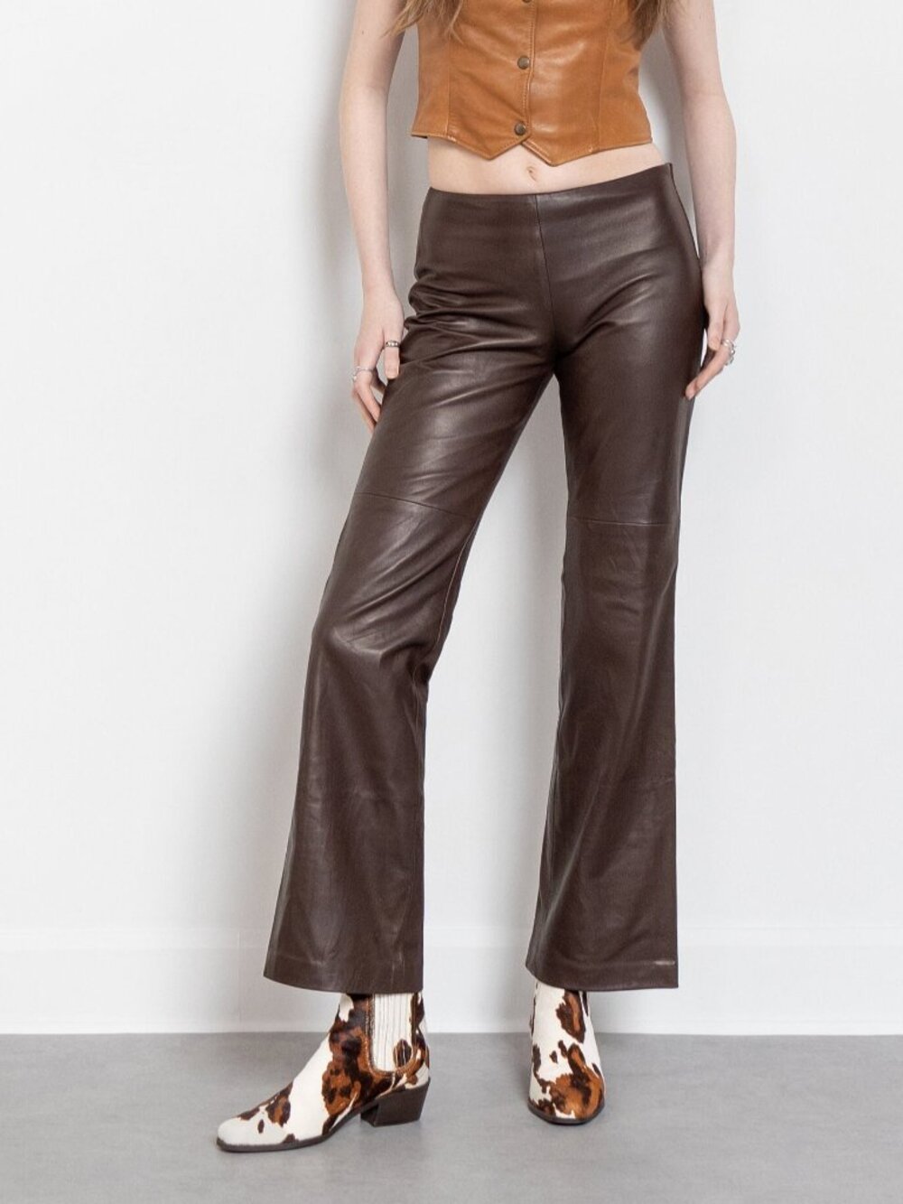 Vintage Brown Leather Trousers, 90s Low Rise Bootcut, Size 4